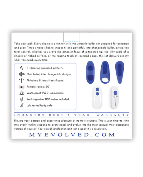 Evolved Take Your Pick Bullet Set, 3 Tips, Blue
