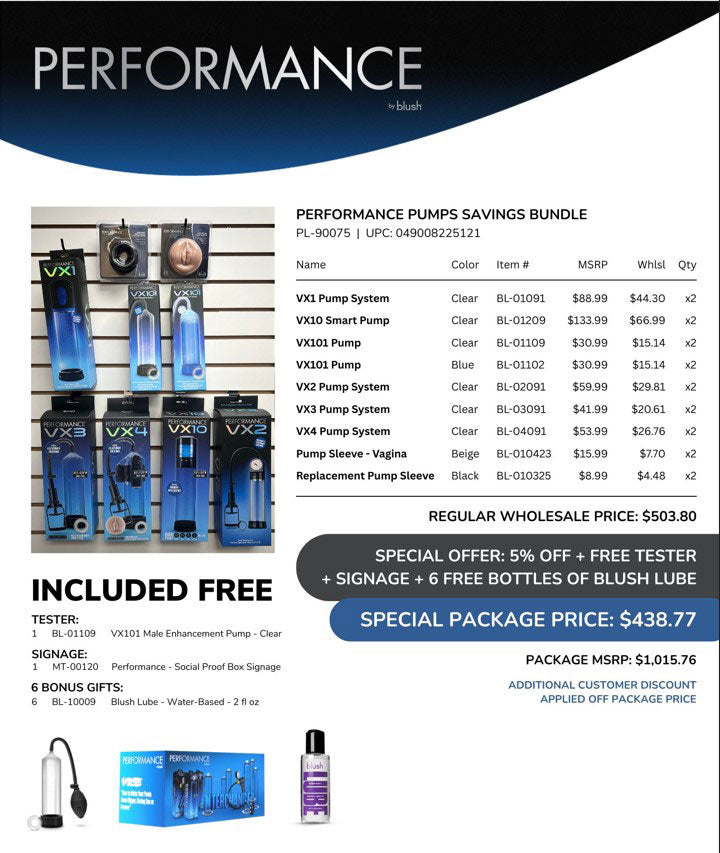 Blush Performance Pumps Savings Bundle — Multiple Pump Systems & 6 x 2 fl oz Lube - PL-90075