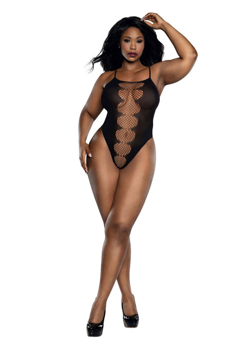 Dreamgirl Easy Fishnet Peek-A-Boo Teddy — Black (Q) - DG-14016XBLKQ
