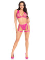 Leg Avenue 2-Piece Deep-V Lace Bra Top & Panty with Attached Garters, One Size, Magenta - LA-86148MAGOS