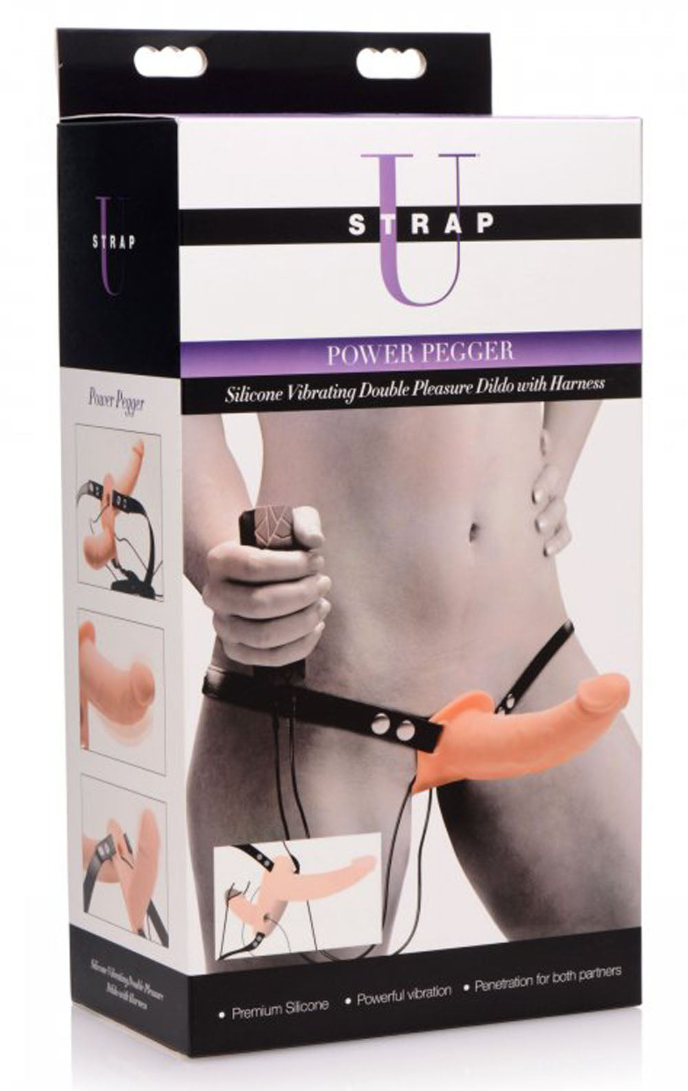 Power Pegger Silicone Vibrating Double Dildo With Harness - Flesh ...