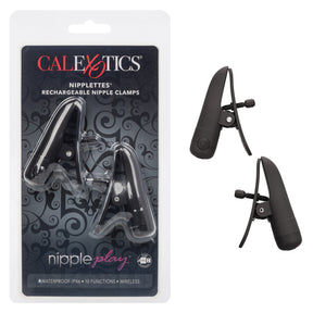 CalExotics Nipplettes Rechargeable Vibrating Nipple Clamps — Black - SE2589032