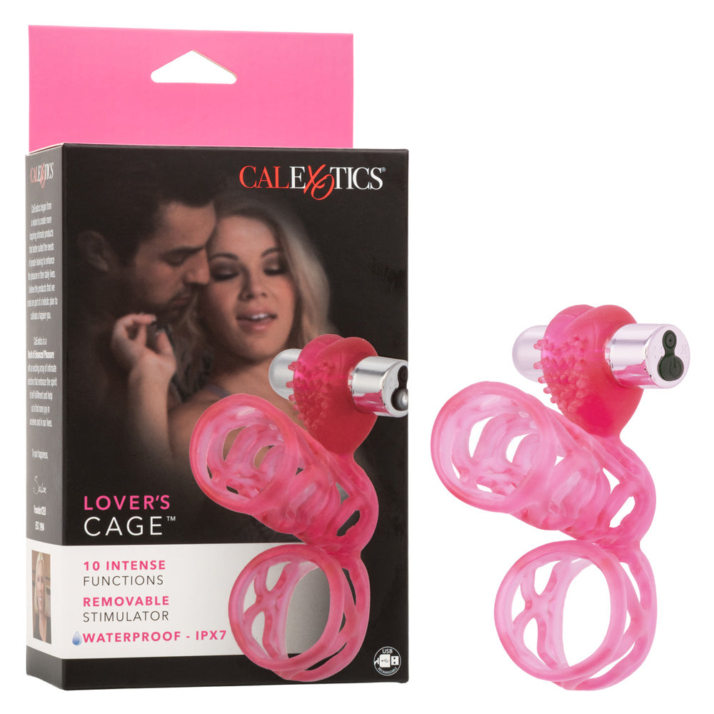 Lovers Cage Stretchy Cock Cage Comfortable Scrotum Cage Pink Rechargeable by CalExotics