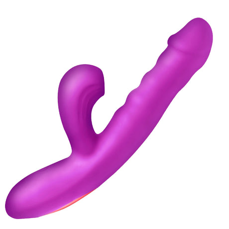 XR Brands Thrust Wave Rabbit Vibrator — Thrusting & Sucking, Purple - INM-AH436