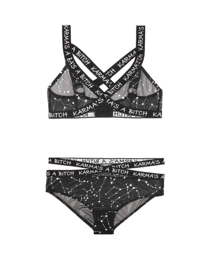 Karma's a Bitch Bralette and Cutout Panty Set - Black - M/l by Fantasy Lingerie