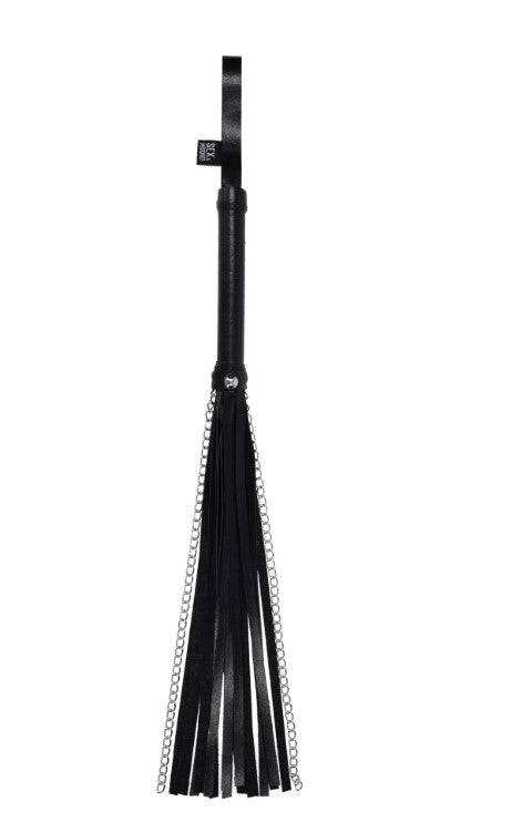 Sportsheets Shadow Chain Flogger — Faux Leather & Chain Falls, Black - SS10307