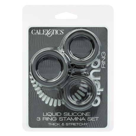 CalExotics Alpha Liquid Silicone 3-Ring Stamina Set - Black - SE1492652