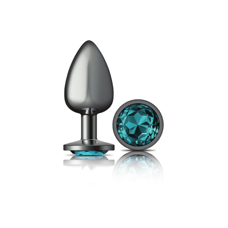 Viben Gunmetal Aluminum Anal Plug with Teal Gem — Large - VB-CC9122