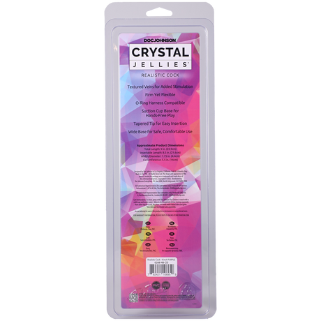 Doc Johnson Crystal Jellies Realistic Dildo, 9 in Purple with Suction Base - DJ0288-48-CD