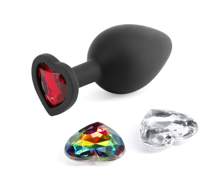 nsnovelties Glams Xchange Heart Medium Anal Plug — Black, 3 Swappable Gems - NSN-0514-13