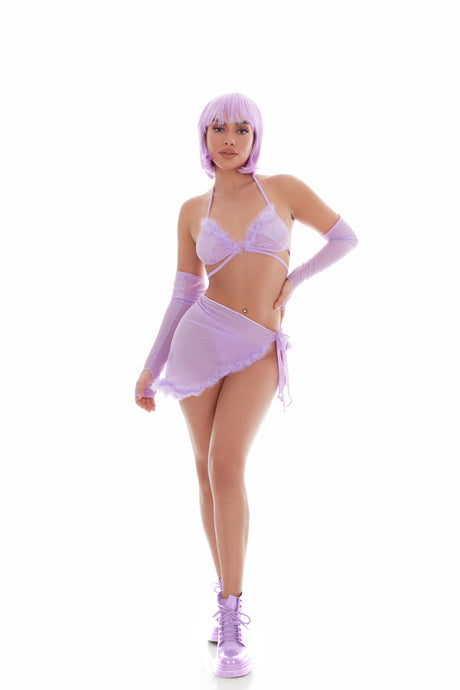 KandiHouse Feeling Fuzzy 5-Piece Lingerie Set — Medium/Large, Lilac - KH65007LML