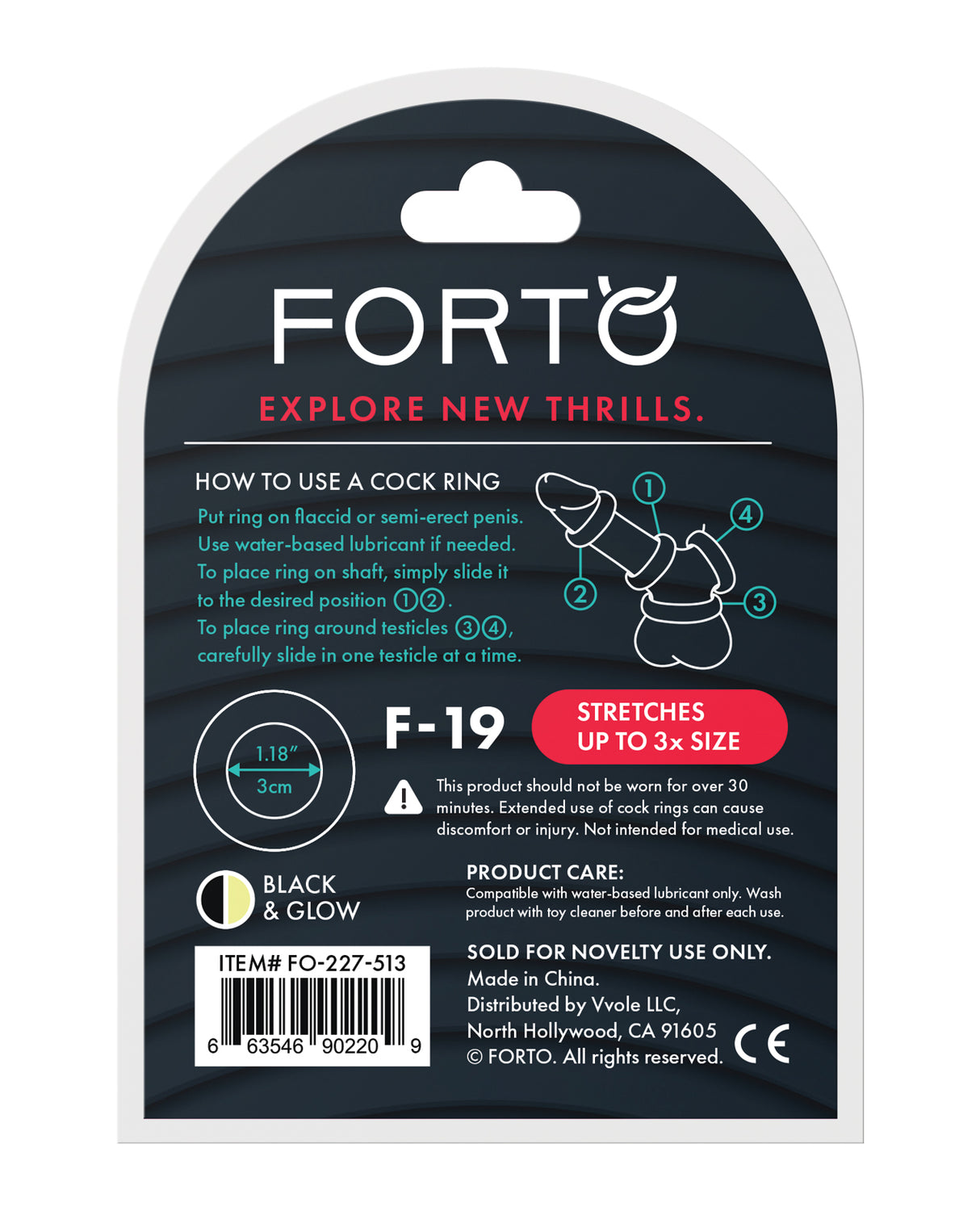 Forto F-19 Two Tone Liquid Silicone Cock Ring - Black/Glow in the Dark by Forto
