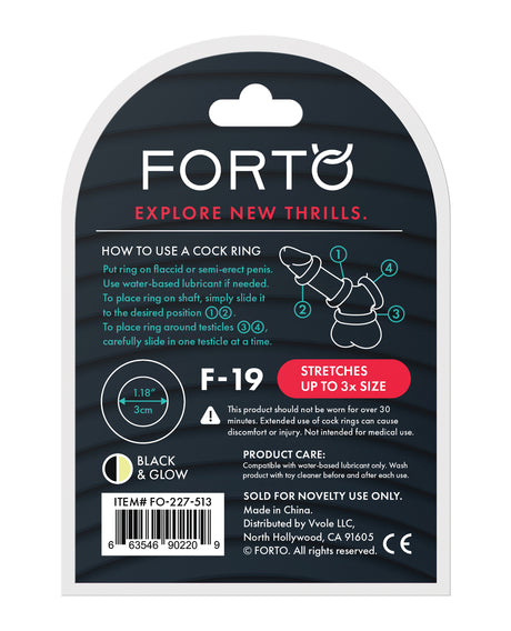 Forto F-19 Two Tone Liquid Silicone Cock Ring - Black/Glow in the Dark by Forto