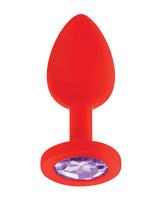 Luv Inc. Jeweled Silicone Butt Plug w/Three Stones - Small Red by Luv Inc.