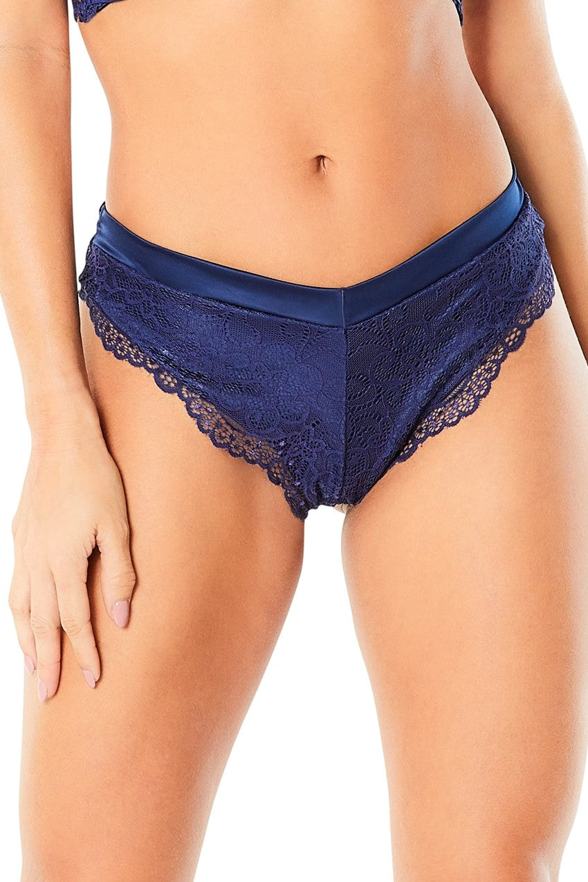 "High Leg Lined Thong With Crossing Back Straps - Estate Blue - Medium OH-21-10823EBM"