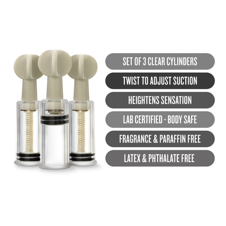 Blush Temptasia Clit & Nipple Twist Suckers — Set of 3, Clear - BL-39991