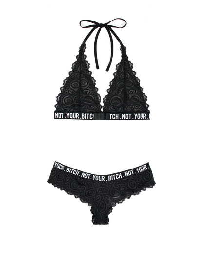 Not Your Bitch Bralette and Cheeky Panty Set - Black - M/l by Fantasy Lingerie