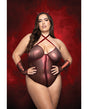 Raising Hell Front Zip Halter Teddy w/Fingerless Gloves & Headband 3 pc Set - Red 1X/2X by Play by Fantasy Lingerie