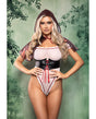Dangerous Darling Sheer Mesh Ruffle Teddy w/Waist Cincher & Hooded Cape 3 pc Set - Black/White M/L by Play by Fantasy Lingerie