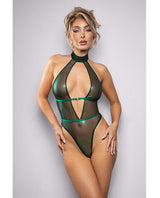 Emerald Shimmer Mesh Halter Teddy w/Open Back - Green L/XL by Radiance by Fantasy