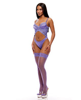 See It Through Guipure Teddy Set w/Stockings - Purple SM by Forplay