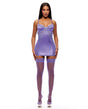 See It Through Guipure Lace Chemise w/Thong & Stockings - Purple LG by Forplay