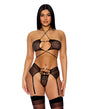 Pull My Strings Mesh Halterneck Bra w/Garter & Panty - Black MD by Forplay
