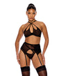Feeling Butterflies Mesh Halterneck Bra w/Garter & Panty - Black SM by Forplay