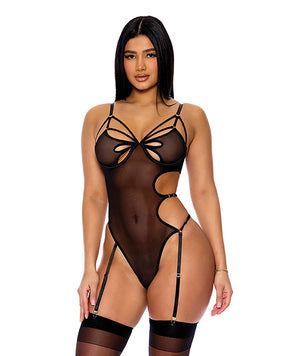 Feeling Butterflies Mesh Teddy w/Garters - Black MD by Forplay