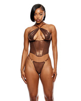 Liquid Metal Metallic Mesh Bustier w/G-String 2 pc Set - Metallic Copper LG by Forplay