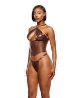 Liquid Metal Metallic Mesh Bustier w/G-String 2 pc Set - Metallic Copper LG by Forplay