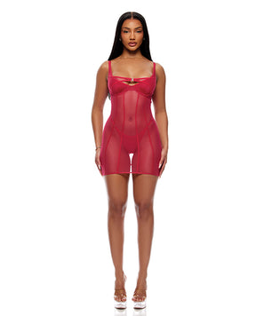 Layers To This Sheer Mesh and Knit Chemise w/Thong 2 pc Set - Pink LG by Forplay