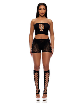 Cross Your Mind Tube Top w/Boy Short & Open Toe Socks Bodystocking - Black QN by Forplay