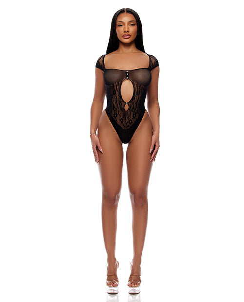 Cross Your Mind Seamless Teddy w/Rhinestone Accents - Black QN by Forplay