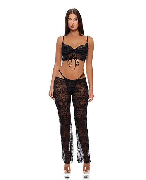 Layer of Seduction Lace Bra, Thong, & Pants 3 pc Set - Black XL by Forplay