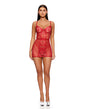 La Vie En Rose Metallic Embroidered Chemise, Panty & Belt 3 pc Set - Red SM by Forplay