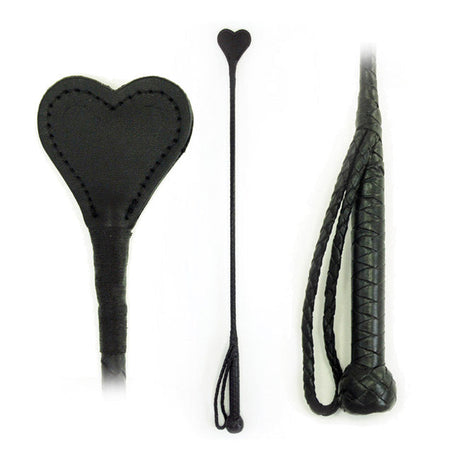 Fetissimo Leather Heart Riding Crop, 26 in - FT105