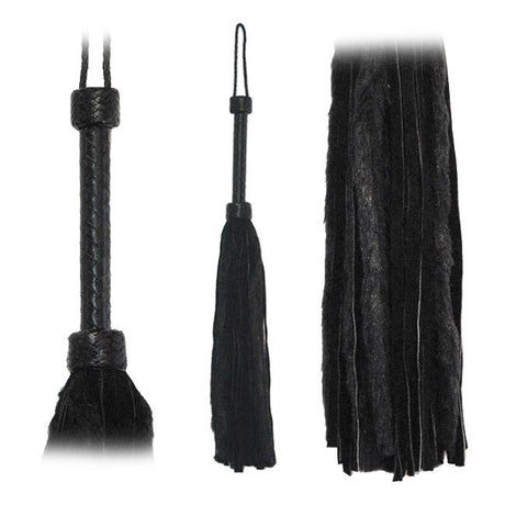 Fetissimo Black Suede & Fur Flogger, 36 Tails, 9.5 in Handle - FT221BB