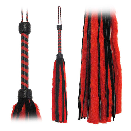 Fetissimo Flogger Red Fur & Black Suede, 26in, 36 Tails - FT223RB