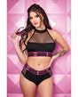 Vibes Pussy Power Micro-Net Halter Top & Booty Short Black L/XL by Vibes by Fantasy Lingerie