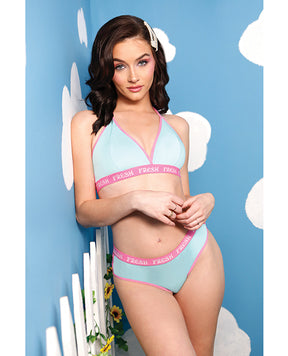 Vibes Fresh Halter Bralette & Booty Short Light Blue S/M by Vibes by Fantasy Lingerie