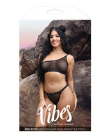 Vibes Bad Bitch One Shoulder Bling Bralette & Panty Black M/L by Vibes by Fantasy Lingerie