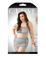 Curve Layne Lace & Microfiber Bralette w/Garter Skirt & G-String Gray1X/2X by Curve by Fantasy Lingerie