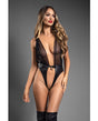 Domina Plunge Front Sheer Mesh & Vegan Leather Teddy w/Lock & Key - Black M/L by Domina by Fantasy