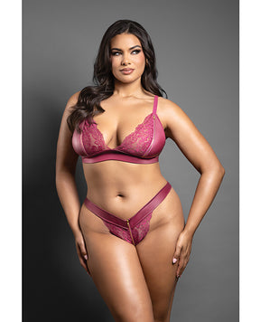 Domina Lace Bralette & Panty in Leatherette w/Zipper Detail - Berry QN by Domina by Fantasy