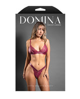 Domina Lace Bralette & Panty in Leatherette w/Zipper Detail - Berry S/M by Domina by Fantasy
