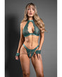 Domina Lace Bralette & Open Panty w/Detachable Chain-Link Handcuffs - Green L/XL by Domina by Fantasy