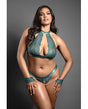 Domina Lace Bralette & Open Panty w/Detachable Chain-Link Handcuffs - Green QN by Domina by Fantasy