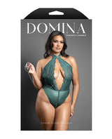 Domina Lace Halter Teddy w/Zipper Detail & Detachable Chain-Link Leash - Green QN by Domina by Fantasy