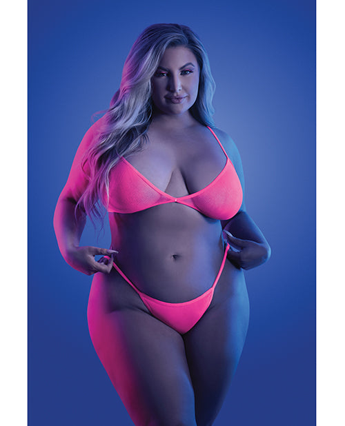 Glow Come Alive Suspender Stockings, Bralette & G-String Multi Color QN by Glow by Fantasy Lingerie